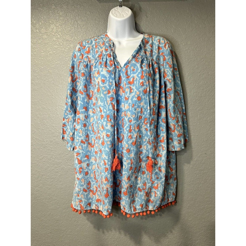 Mudpie Womens Tunic Top Size S‎ Blue Orange Long Sleeve Cheetah